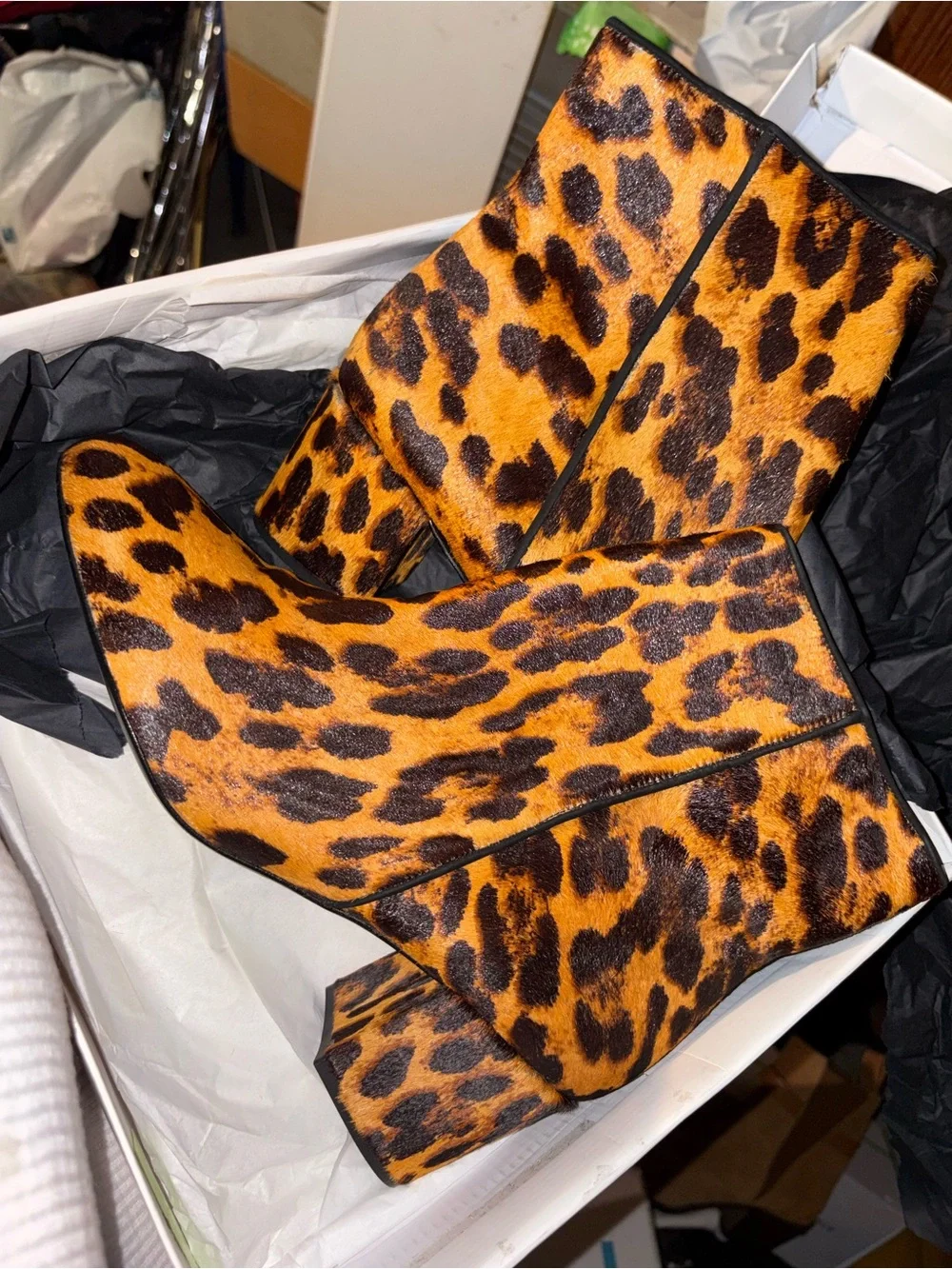 SCHUTZ Leopard Print Ankle Boots in Orange and Brown 120